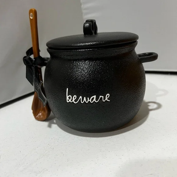 Rae Dunn Beware Halloween Potion Sugar Bowl Broom Spoon Canister Cauldron - Picture 2 of 10